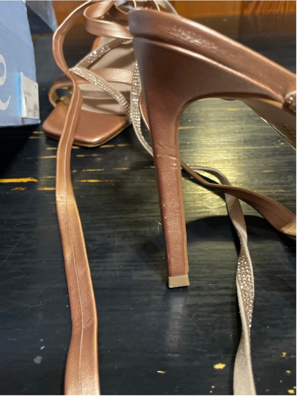 Women's size 9 Steve Madden Rose Gold Rhinestone Ankle Wrap Heels - Picture 3 of 10